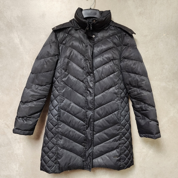 Kenneth Cole Reaction Black Hooded Size Large Feather and Down Puffer Jacket - Picture 3 of 10